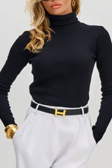 Turtleneck Ribbed Slim Knit Long Sleeve Base Layer