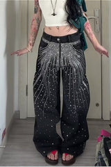 Oversized Washed Star Bling Straight Leg Vibe Jeans