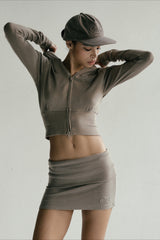 Carmine Zip-Up Embroidered Crop Hoodie