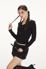 Romantic Lace Halter V-Neck Cutout Long Sleeve Base Layer