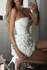 3D Flower Strapless Elegant Party Dress