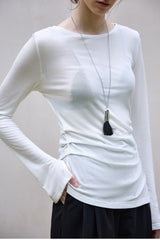 Stylish Wool Tencel Asymmetrical Hem Fitted Base Layer