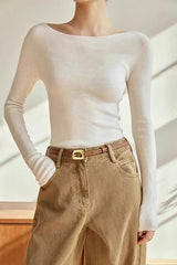 Minimalist Wool Off Shoulder Slim Blouse Base Layer