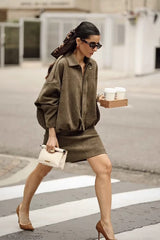 Batwing Sleeve Zippered Bomber Jacket