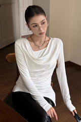 Elegant Slouchy Neck Asymmetrical Slim Base Layer
