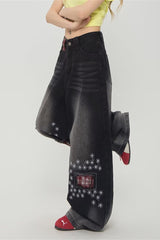 Vintage Plaid Patchwork Distressed Wide-Leg Jeans
