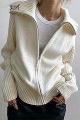 Solid Loose Collared Slouchy Knit Cardigan