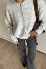 Versatile Soft Retro Shell Button Gray Wool Knit Cardigan