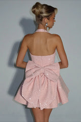 Square Neck Halter Bow Sleeveless Party Dress