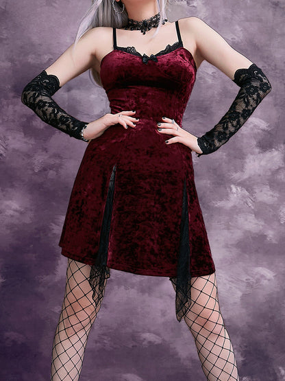 Dark Clubwear Partywear Mini Sexy Lolita Slit Velvet Vintage Aesthetic Emo Y2K High Mesh Dress Gothic Grunge Waist