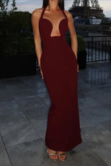 Halter Low Cut Cutout Maxi Party Dress