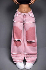 Distressed Patchwork Gradient Pink Stylish Jeans