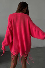 Edgy Ripped Grunge Crew Neck Casual Knit Sweater