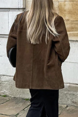 Retro Brown Faux Suede Blazer Jacket