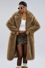 Wide Collar Faux Fur Longline Warm Fashionable Coat