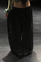 Rhinestone Swirl Drawstring Wide Leg Pants