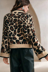 Leopard Print Loose Slouchy Drawstring Knit Cardigan