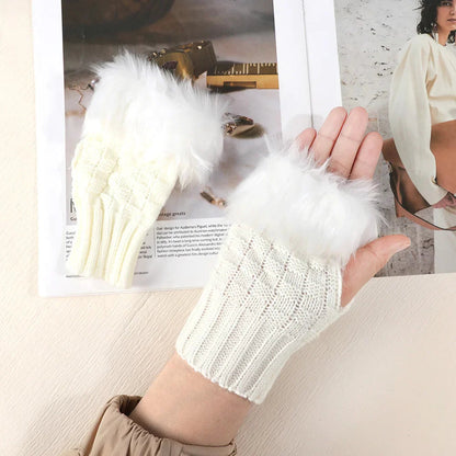 Faux Rabbit Fur Fingerless Winter Warmer Gloves