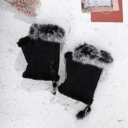 Faux Rabbit Fur Fingerless Winter Warmer Gloves