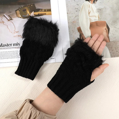 Faux Rabbit Fur Fingerless Winter Warmer Gloves