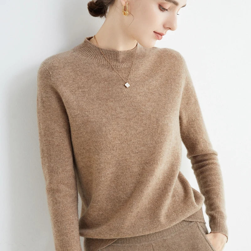 100% Merino Wool Cashmere Women Knitted Long Sleeve Pullovers Autumn Winter Warm Sweater