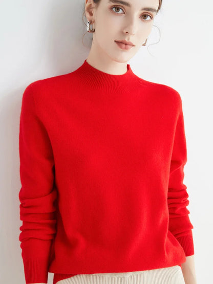 100% Merino Wool Cashmere Women Knitted Long Sleeve Pullovers Autumn Winter Warm Sweater