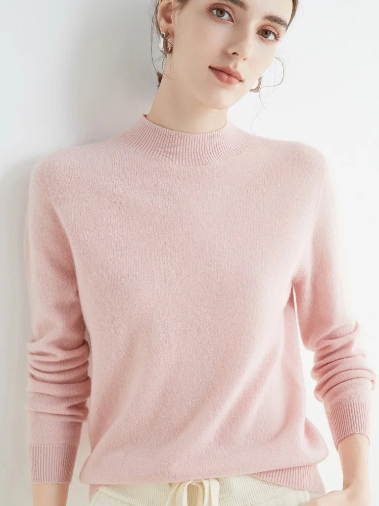 100% Merino Wool Cashmere Women Knitted Long Sleeve Pullovers Autumn Winter Warm Sweater