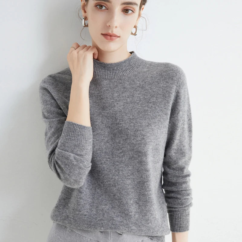 100% Merino Wool Cashmere Women Knitted Long Sleeve Pullovers Autumn Winter Warm Sweater