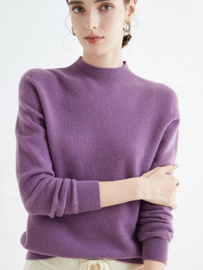 100% Merino Wool Cashmere Women Knitted Long Sleeve Pullovers Autumn Winter Warm Sweater