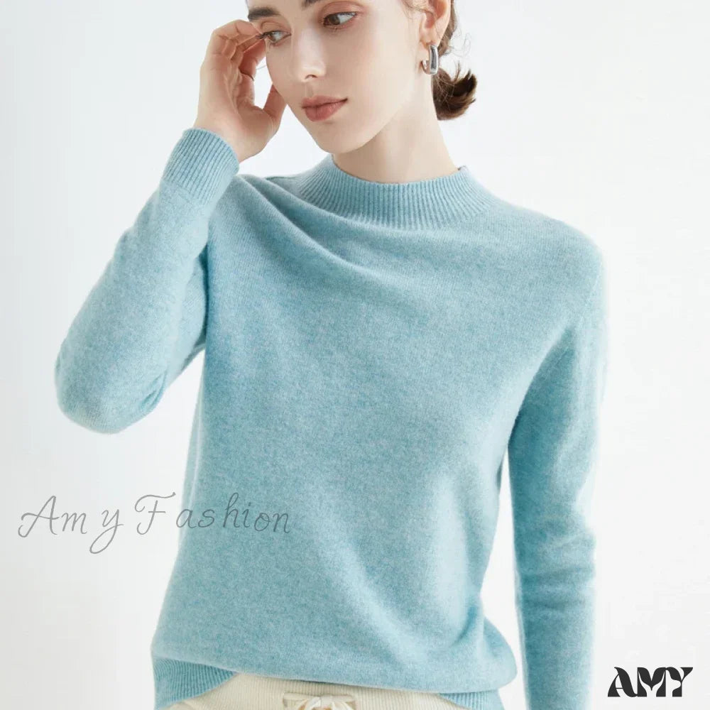 100% Merino Wool Cashmere Women Knitted Long Sleeve Pullovers Autumn Winter Warm Sweater