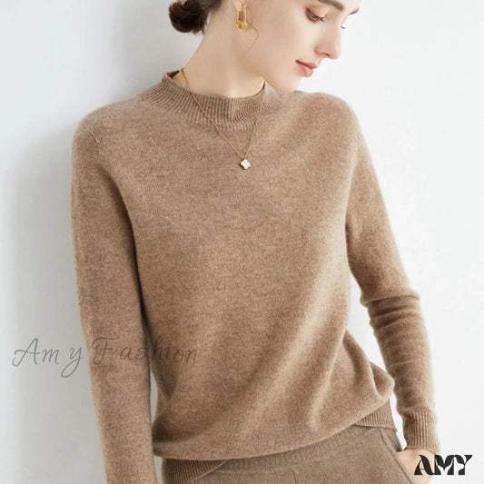 100% Merino Wool Cashmere Women Knitted Long Sleeve Pullovers Autumn Winter Warm Sweater