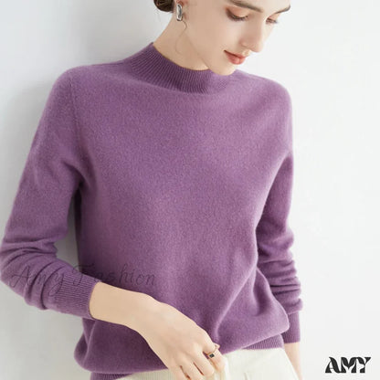 100% Merino Wool Cashmere Women Knitted Long Sleeve Pullovers Autumn Winter Warm Sweater