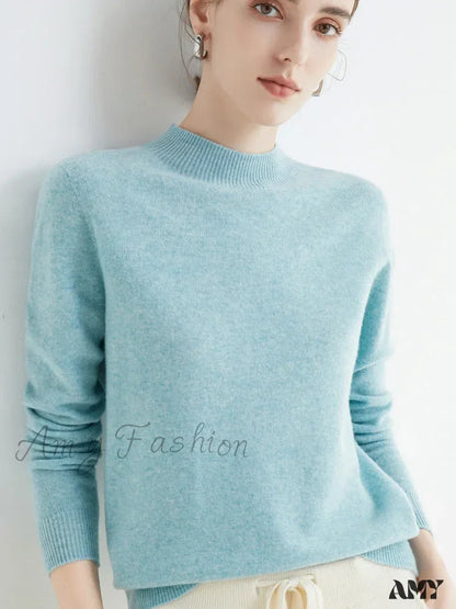 100% Merino Wool Cashmere Women Knitted Long Sleeve Pullovers Autumn Winter Warm Sweater Green / S