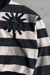 Striped Eye Applique Cropped Zip Hoodie