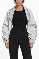 Rhinestone Studded Cropped Denim Jacket