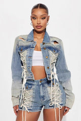 Trendy Jacket Two Piece Shorts Set