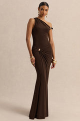 Off Shoulder Asym Metallic Trim Party Dress