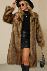 Square Collar Faux Fur Longline Warm Coat
