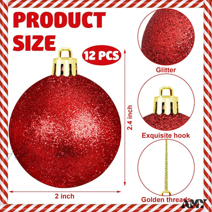 12 Pcs Shatterproof Christmas Red Ball Ornaments - 2.4 Inch Tree Decorations