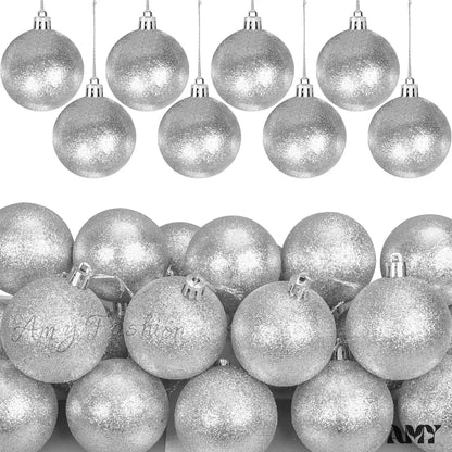 12 Pcs Shatterproof Christmas Red Ball Ornaments - 2.4 Inch Tree Decorations Silver