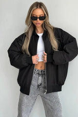 Loose Zip-up Bomber Cotton Jacket