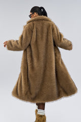 Wide Collar Faux Fur Longline Warm Fashionable Coat
