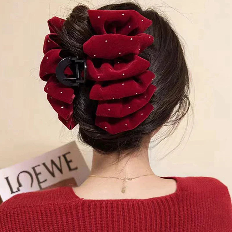 Winter Velvet Multi-Layered Bow Headwear - Christmas Hair Accessory Accessories-L
