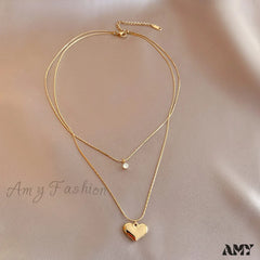 14K Gold Glossy Heart Pendant Necklaces