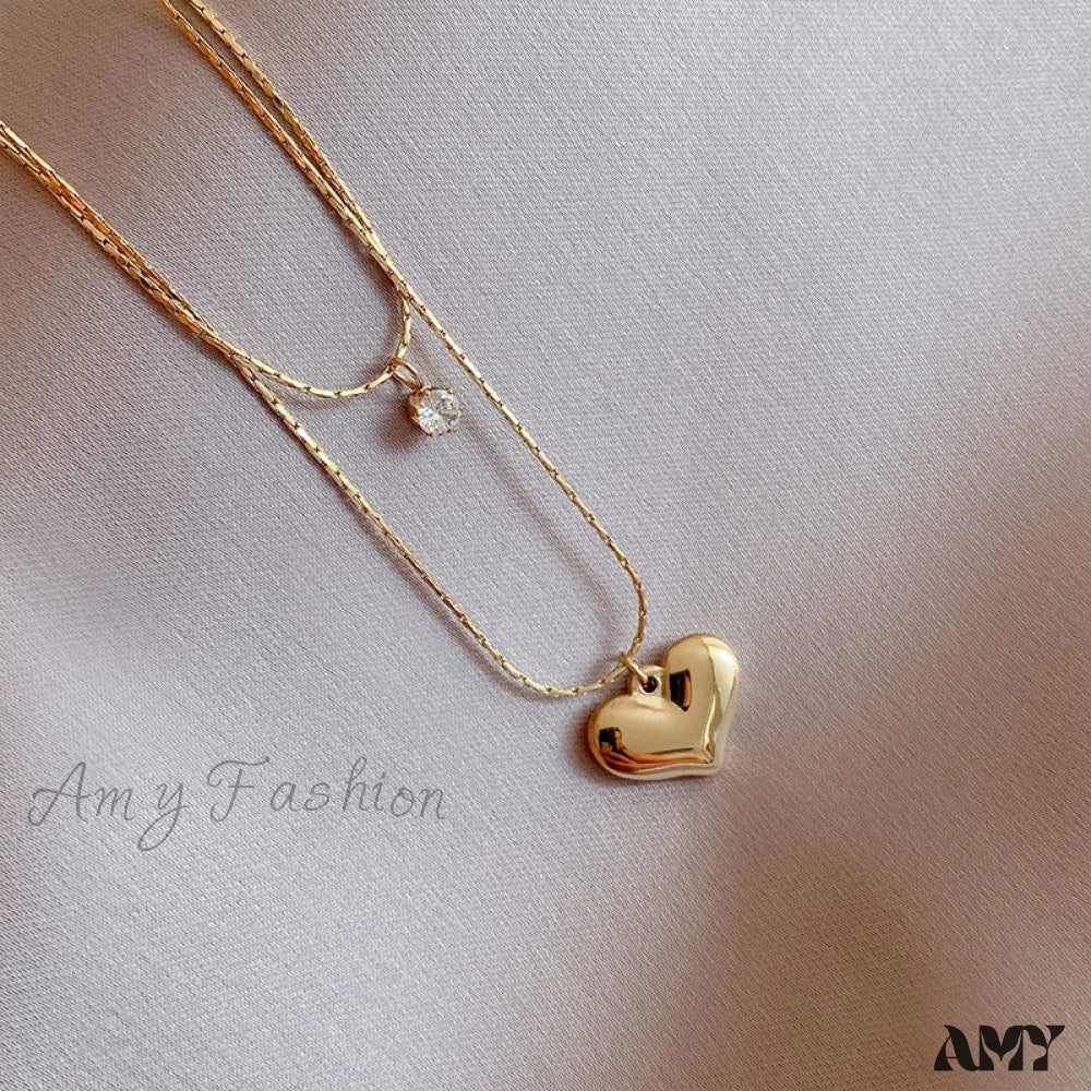 14K Gold Glossy Heart Pendant Necklaces