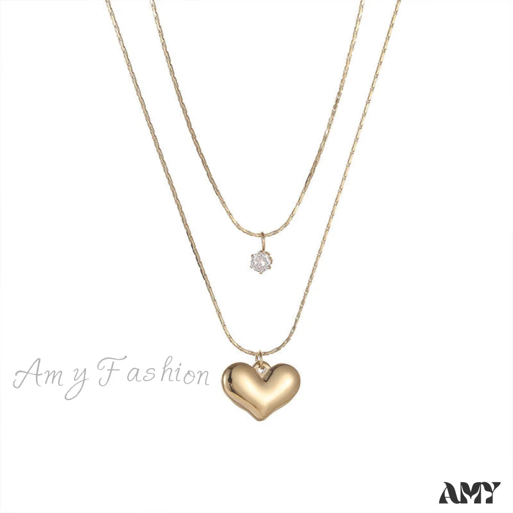 14K Gold Glossy Heart Pendant Necklaces