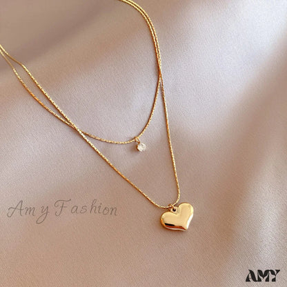 14K Gold Glossy Heart Pendant Necklaces