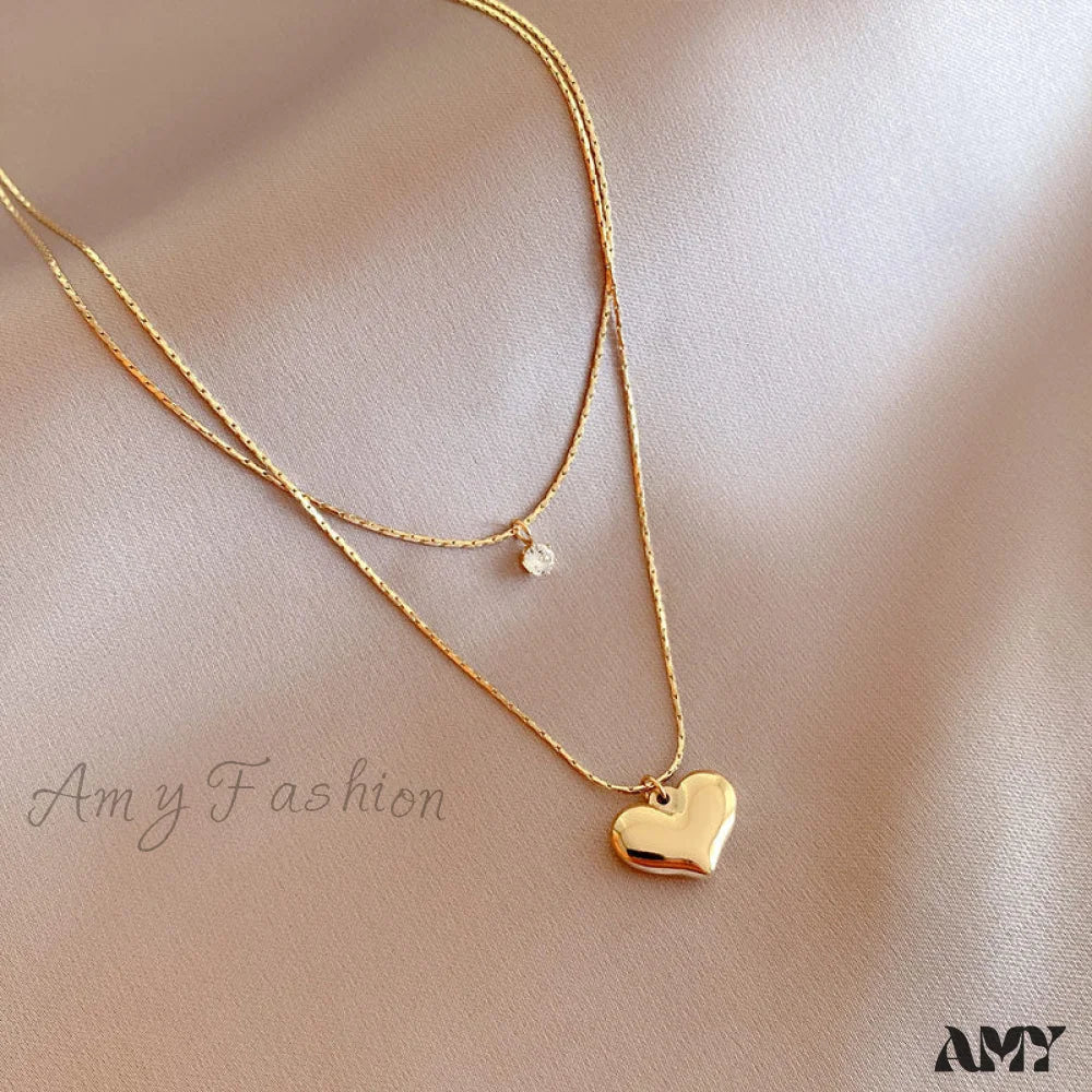 14K Gold Glossy Heart Pendant Necklaces