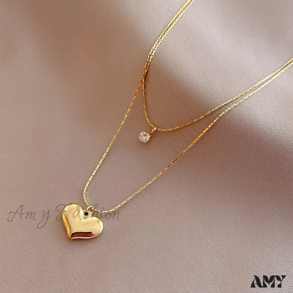 14K Gold Glossy Heart Pendant Necklaces Gold