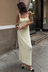 Knit Square Neck Pleated Slip Dress